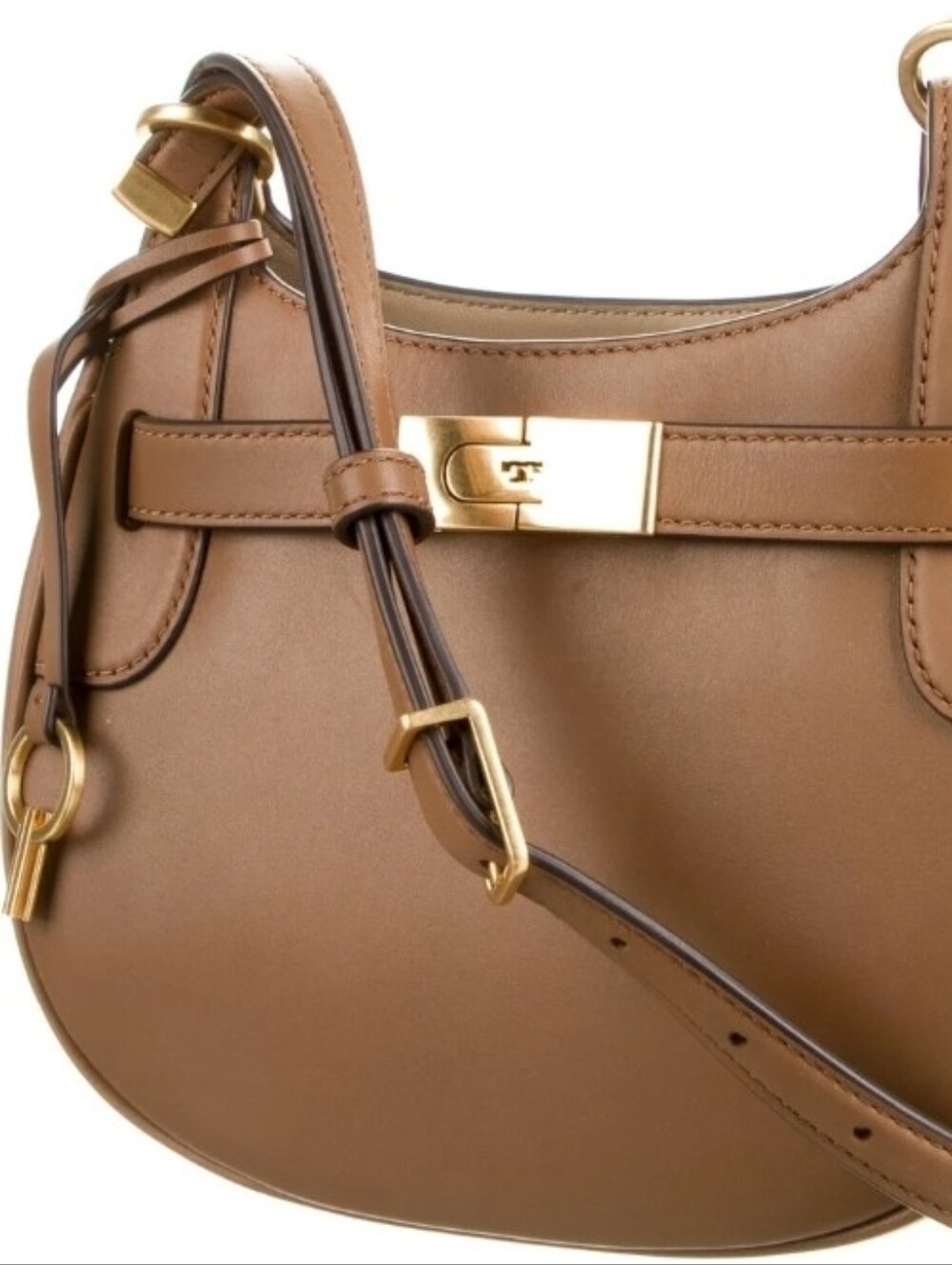 Tory Burch Lee Radziwill Small Leather Saddlebag in the color Brown/Moose.